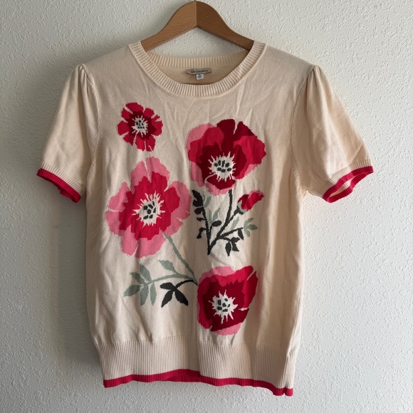 Anthropologie Sweaters - NWT Anthropologie Cotton Floral Short Sleeve Sweater Size XL